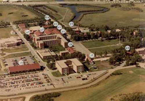 View of the Drill Hall, building 17, showing its large rectangular form and massing, circa 1971.; Gendarmerie royale du Canada | Royal Canadian Mounted Police, vers | circa 1971.