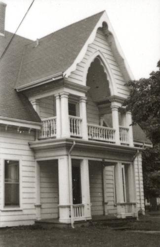 Showing detail of centre gable with gothic arch; Canadian Inventory of Historic Buildings, 1971