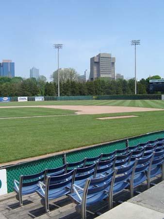 Featured is the view of the field from the bleachers.; Martina Braunstein, 2007