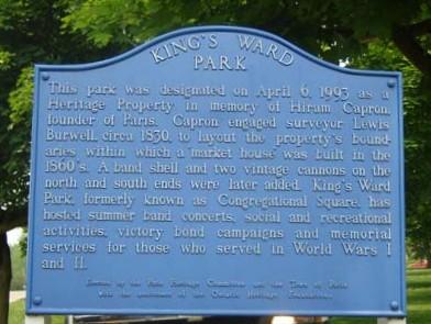 Featured is the plaque in commemoration of Hiram Capron at King's Ward Park.; Kayla Jonas, 2007.