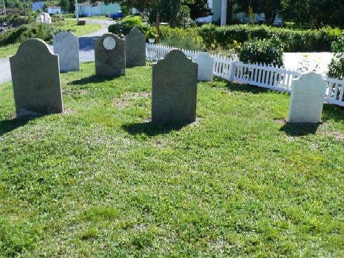 Photo showing headstones, Chapel Cemetery, Holyrood, NL, 2007/08/28; L Maynard, HFNL, 2008