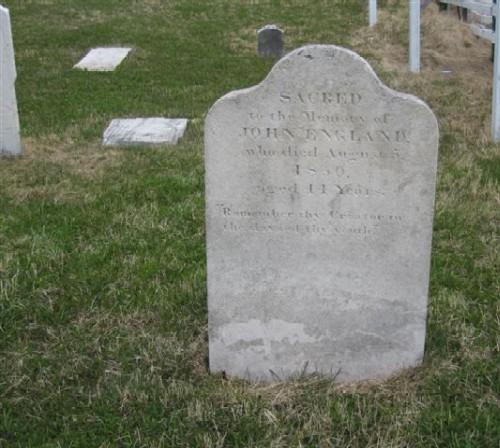 Photo of John England gravemarker, taken 2007; Town of St. Anthony, 2008