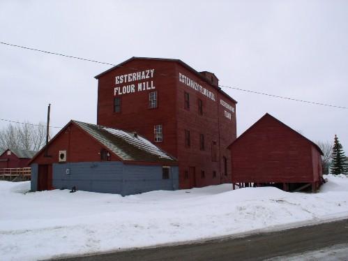 View of exterior of Esterhazy Flour Mill in winter, 2004.; Government of Saskatchewan, Bernard Flaman, 2004
