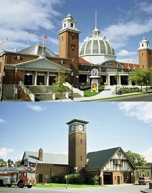 General view of the Government Building on the top (1994) and the Fire Hall/Police Station on the bottom(1996).; Agence Parcs Canada / Parks Canada Agency, B. Morin, 1994; Agence Parcs Canada / Parks Canada Agency, B. Morin, 1996;