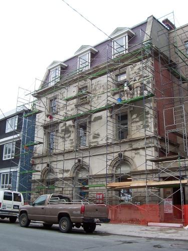 North eastward view of 214 Duckworth Street showing restoration process.  Photo taken June 13, 2007.; Deborah O'Rielly HFNL 2007