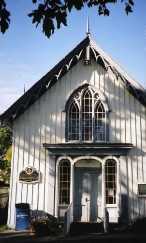 View of the main entrance set within an umbrage, includes local heritage plaque – 2002; OHT, 2002