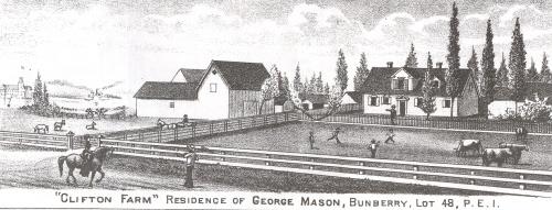 Clifton Farm engraving with Falconwood in distance; Meacham's Illustrated Historical Atlas of PEI, 1880