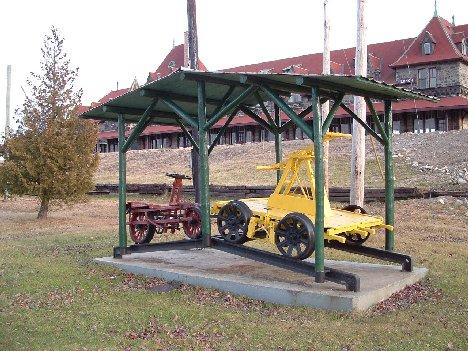 Exhibit of two CPR hand cars for track maintence; McAdam Historical Restoration Committee