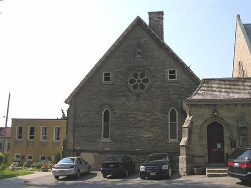 North elevation of St. James Anglican Church, showing the parish hall and the 1959 addition, 2006; OHT, 2006