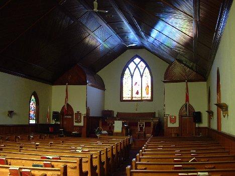 Interior of the church, looking toward the altar; McAdam Historical Restoration Committee