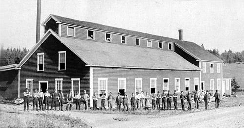 Historic image of the factory, looking towards Denis Stream, circa 1885; New Brunswick Museum