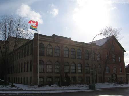 Facade of the original 1879 building with circa 1893 three-story addition along Queen Street, 2007.; Lindsay Benjamin, 2007.