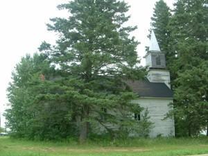 Looking east at the McKague Roman Catholic Church, 2008.; Winkel, 2008.