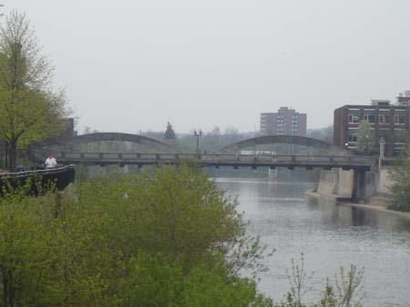 View looking south depicting the bridge spanning the Grand River.; Kayla Jonas, 2007.