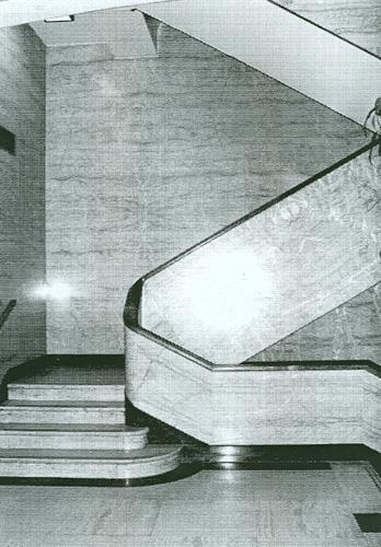 View of the staircase at the Health and Welfare Building, showing the surviving interior details, 1990.; Parks Canada Agency / Agence Parcs Canada, M. Trépanier, 1990.