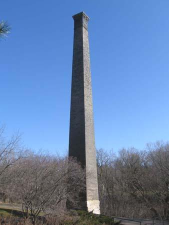 Depiction of the Goldie Mill's ninety-foot brick chimney.; Lindsay Benjamin, 2007.
