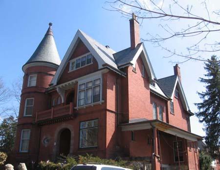 Of note are the symmetrical gables and chimneys.; Lindsay Benjamin, 2007
