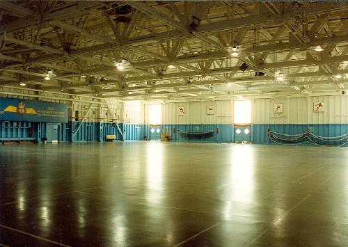 Interior view of Building 21, showing its large, open, central space, 1996.; Parks Canada Agency / Agence Parcs Canada, 1996.