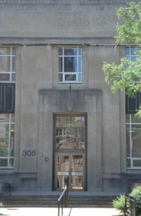 Featured is the projected door frame of the Elsie Perrin Williams Memorial Library.; Kendra Green, 2007.