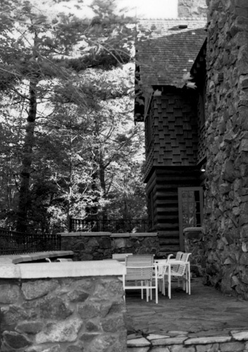View of the O'Brien House terrace, showing the combination of indigenous stone and various building materials, 1984.; Parks Canada Agency / Agence Parcs Canada, 1984.