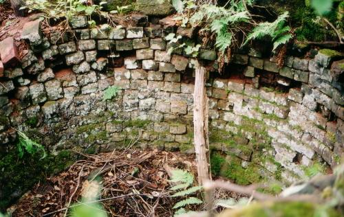 Looking down at the remnants of the lime kiln; Donna Collings, 2005