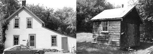 Exterior view of the Massey Farmstead, showing the farmhouse on the left and the pump house on the right, 1992.; Parks Canada Agency / Agence Parcs Canada, Historica Resources Ltd., 1992.