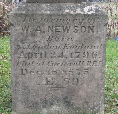 Detail of W.A. Newson stone; Bill Glen, PEI Genealogical Society, 2007