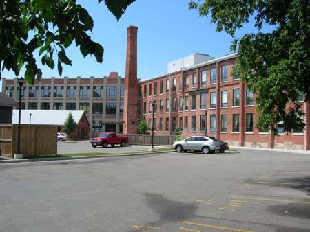 Of note are the powerhouse chimney and former bleach house.; Lyndsay Haggerty, 2007