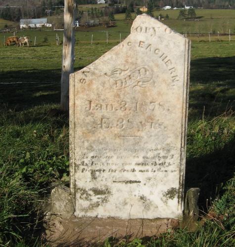 Showing detail of Samuel McEachern stone; Bill Glen, PEI Genealogical Society, 2007