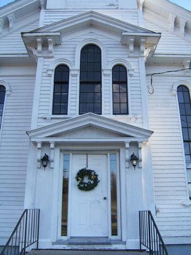 Detail of pedimented entry, River Philip United Church, River Philip, NS, 2009.; Heritage Division, NS Dept of Tourism, Culture and Heritage, 2009