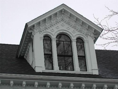 This photograph shows the ornate dormer, 2005; City of Saint John
