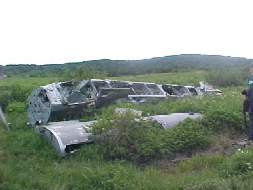 Photo showing plane wreck at the 1942 Plane Crash Site, Conche, NL, 2003; Courtesy of French Shore Historical Society, 2008