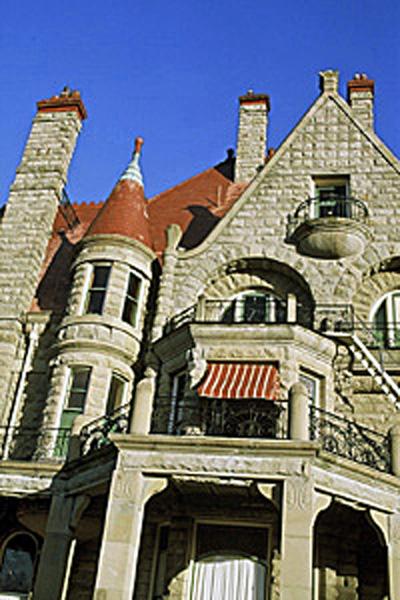 Detail view of Craigdarroch, showing the exterior forms and elements, 1996.; Parks Canada Agency / Agence Parcs Canada, Barrett & MacKay, 1996.