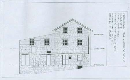 Featured is the east elevation of Phoenix Mill.; C. James, 1982.