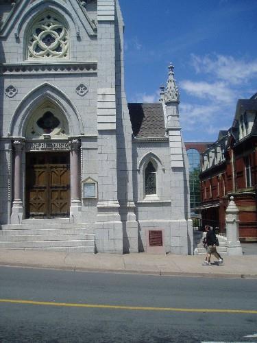 Detail view of St. Mary's Basilica, showing the decorative stone carving, 2007.; Parks Canada Agency / Agence Parcs Canada, 2007.