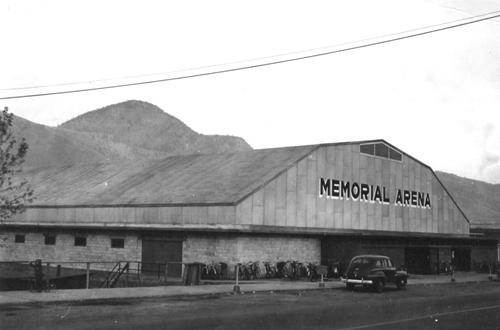 Historic view of the Memorial Arena, 1949; City of Kamloops Museum and Archives