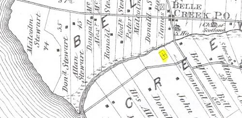 Highlighted area shows cemetery near church; Meacham's Illustrated Historical Atlas of PEI, 1880