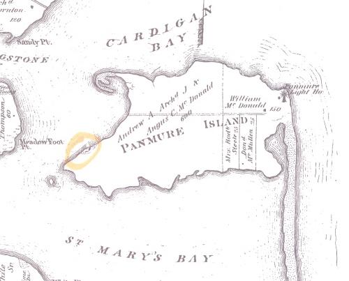 Showing location of cemetery on Panmure Island; Meacham's Illustrated Historical Atlas of PEI, 1880