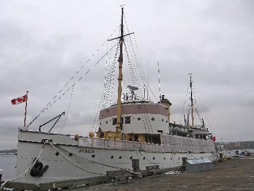 General view of S.S. Acadia National Historic Site of Canada, showing its dockside location, 2006.; Parks Canada Agency / Agence Parcs Canada, 2006.