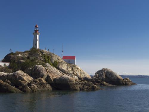 General view of Point Atkinson Lighthouse, showing its location on the outer approach to Burrard Inlet, 2010.; Point Atkinson Lighthouse, Tyler Ingram, 2010.