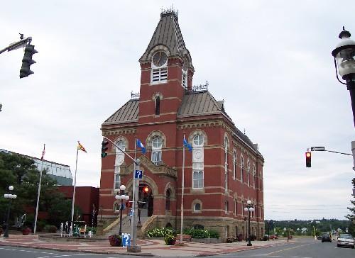 Fredericton City Hall, angle view from corner of Queen and York Streets; City of Fredericton