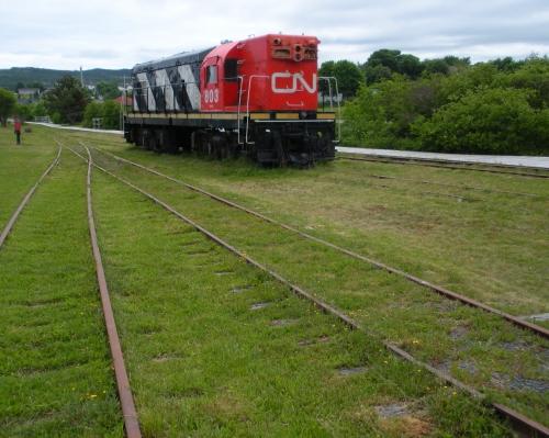 View of the train tracks at the Carbonear Railway Station Site, Carbonear, NL.; HFNL/Andrea O'Brien 2009