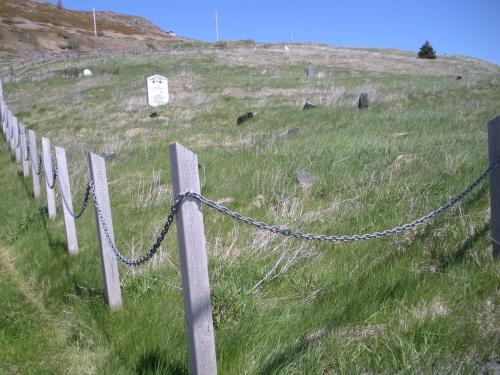View looking from the Southern Shore Highway of South Side Burial Ground, Ferryland, NL. Taken 2009. ; HFNL/Andrea O'Brien 2009