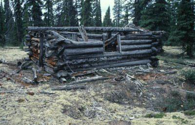 General view of Sahoyúé-§ehdacho National Historic Site of Canada, showing a cabin site in its found form.; Parks Canada Agency/Agence Parcs Canada