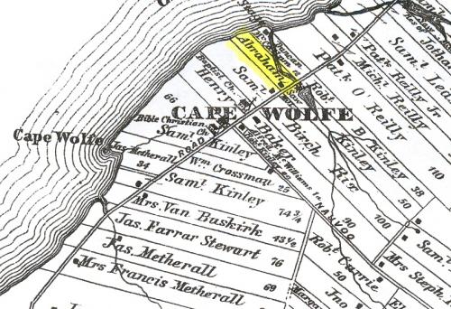 Yellow area indicates location of burial plot; Meacham's Illustrated Historical Atlas of PEI, 1880