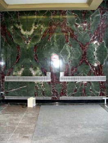 Interior view of the Statistics Canada Building, showing the marble-clad walls in the lobby, 2005.; Parks Canada Agency / Agence Parcs Canada, Geneviève Charrois, 2005.