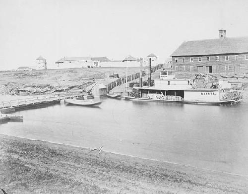 View of Fort Garry, showing its appearance and setting circa 1872.; Library and Archives Canada / Bibliothèque et Archives Canada, PA-011337, c. 1872.