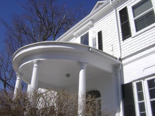 This photograph illustrates the rounded porch, 2008; Town of St. Andrews, 2008