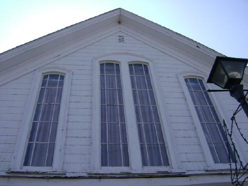 This photograph shows the high windows in the front façade of the building, 2008; Town of St. Andrews