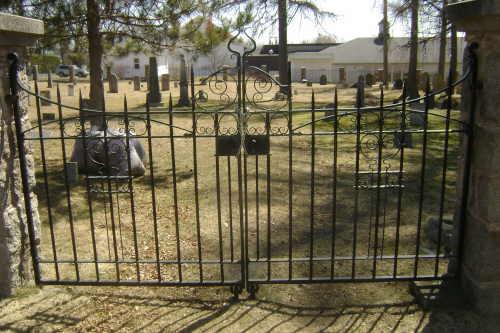 This photograph shows the main gate of the cemetery, 2009; Town of St. Andrews
